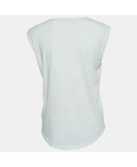 Pre-Owned Balmain Women's White Logo Print Distressed Cotton Button Detailed Tank Top