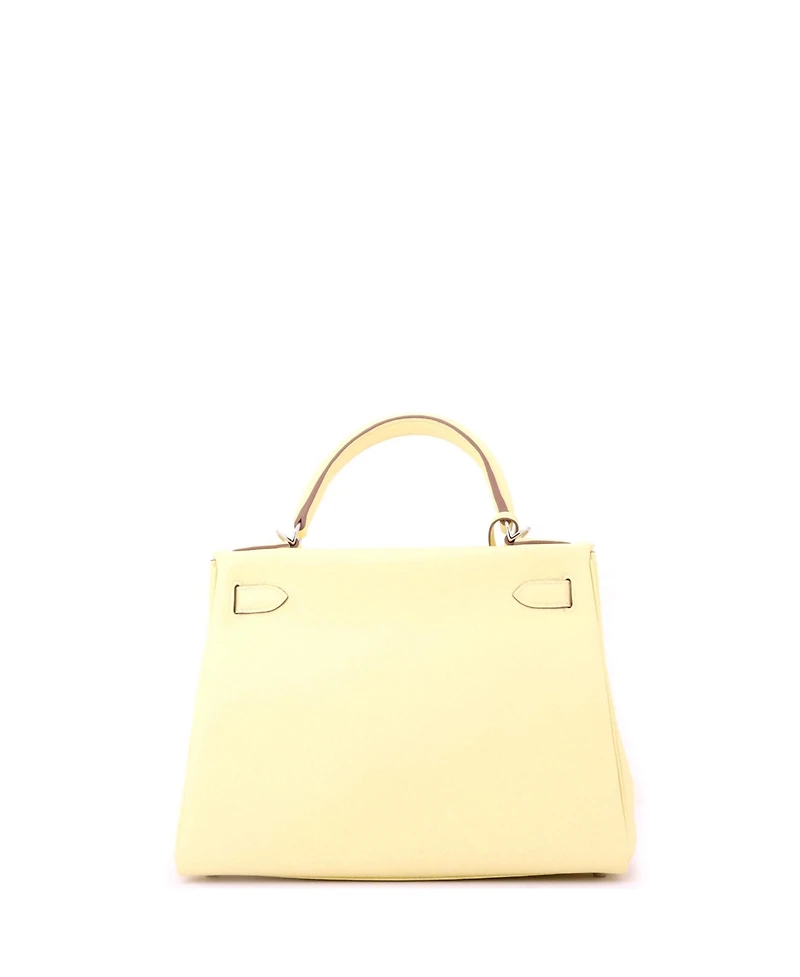 Pre-Owned HERMES Kelly 28 Handbag Yellow Clemence with Palladium Hardware