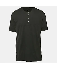Pre-Owned Tom Ford Men's Black Cotton Knit Henley Neck T-Shirt