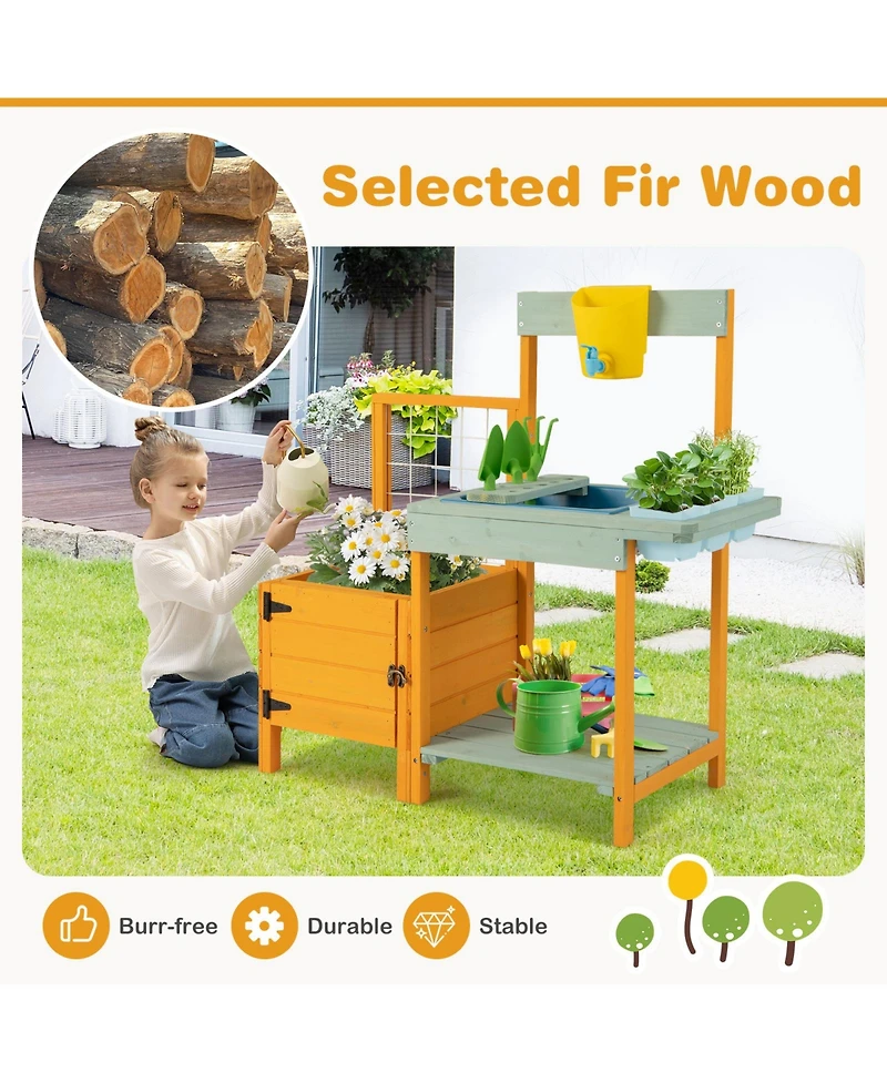 Kids Outdoor Potting Bench with See-Through Window