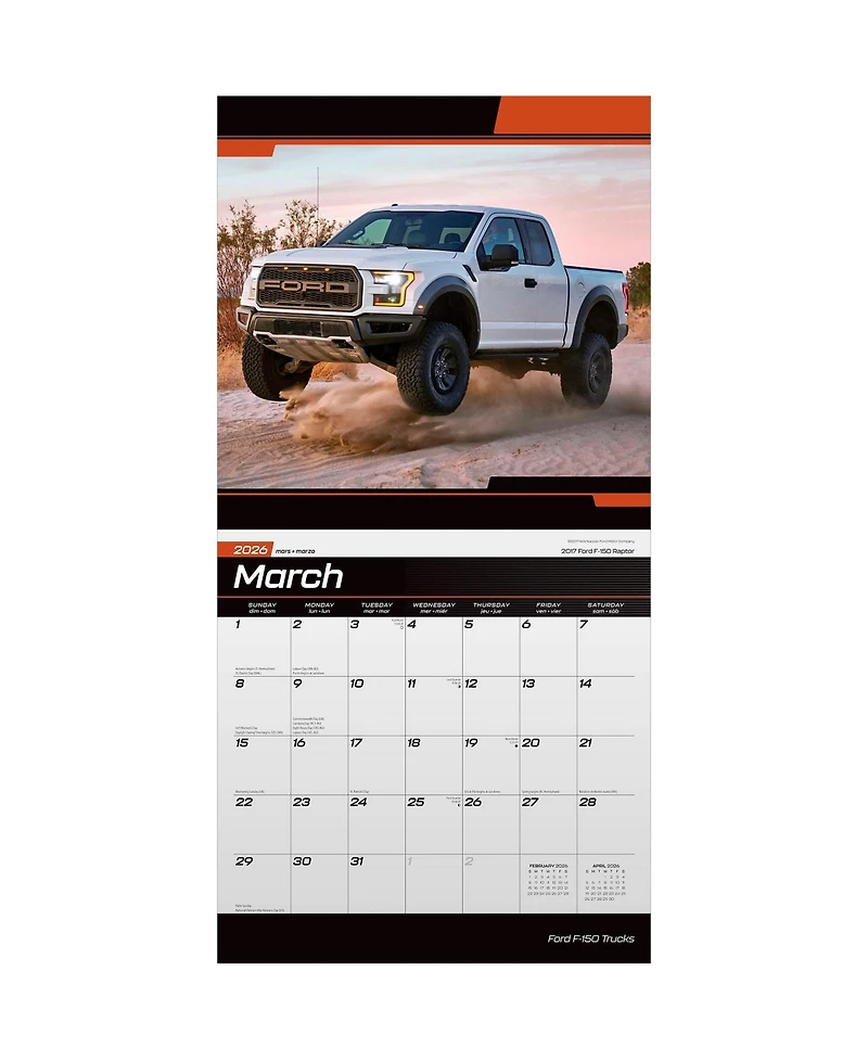 BrownTrout Ford F150 Trucks Official | 2026 12 x 24 Inch (Hanging) Monthly Square Wall Calendar | Plastic-Free