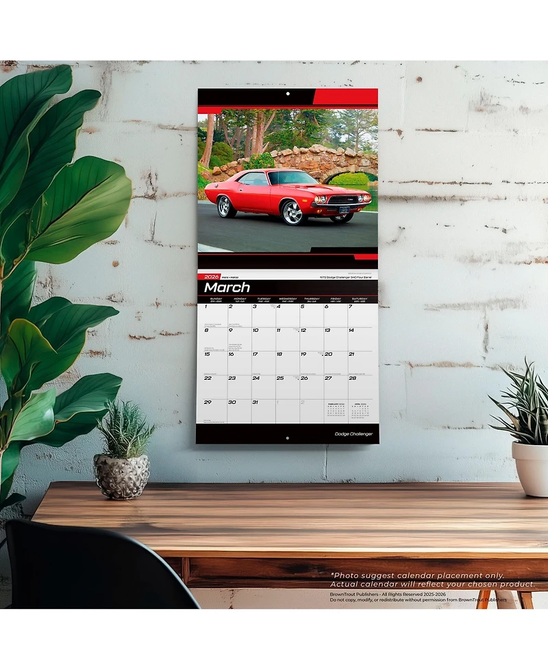 BrownTrout Dodge Challenger Official | 2026 12 x 24 Inch (Hanging) Monthly Square Wall Calendar | Plastic-Free