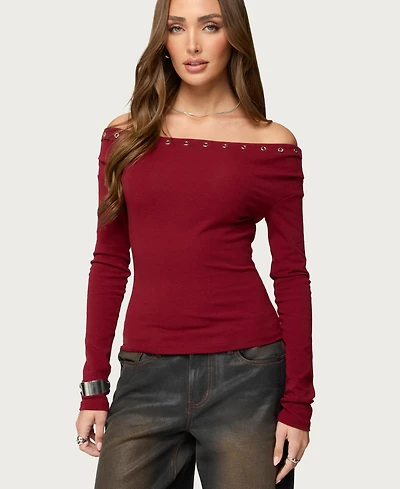 Edikted Women's Rebekka Grommet Off Shoulder Top