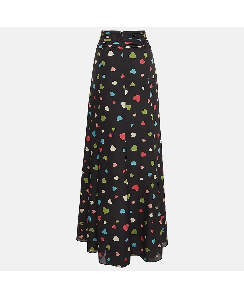 Pre-Owned Moschino Women's Cheap And Chic Black Heart Print Silk Maxi Skirt