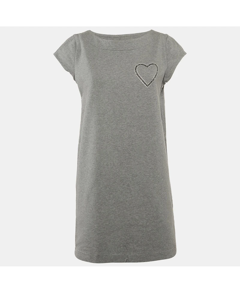 Pre-Owned Love Moschino Women's Grey Logo Embellished Cotton Knit Mini Dress