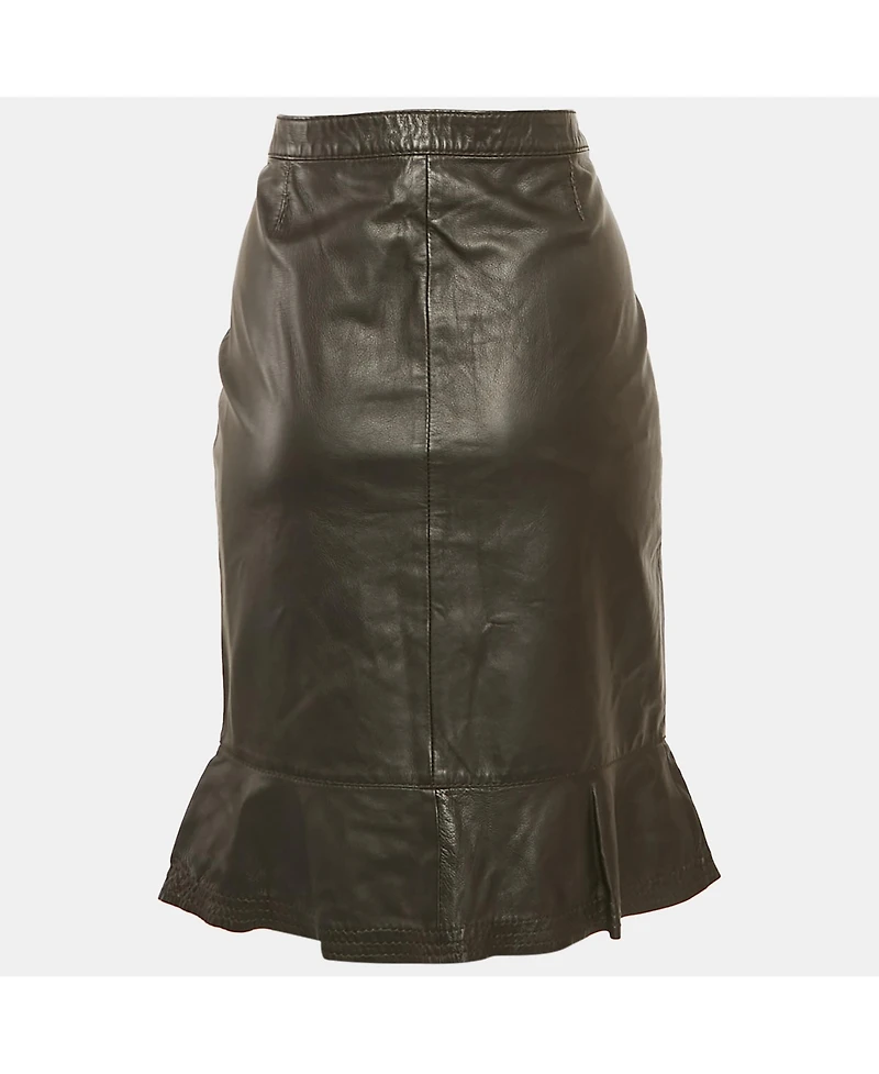 Pre-Owned Moschino Women's Brown Leather Flounce Hem Knee Length Skirt