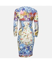Pre-Owned Roberto Cavalli Women's Multicolor Printed Jersey Round Neck Short Dress