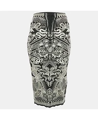 Pre-Owned Roberto Cavalli Women's Black Lurex Jacquard Lace-Up Pencil Skirt