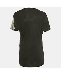 Pre-Owned Roberto Cavalli Women's Black Printed Stud Detail Jersey T-Shirt