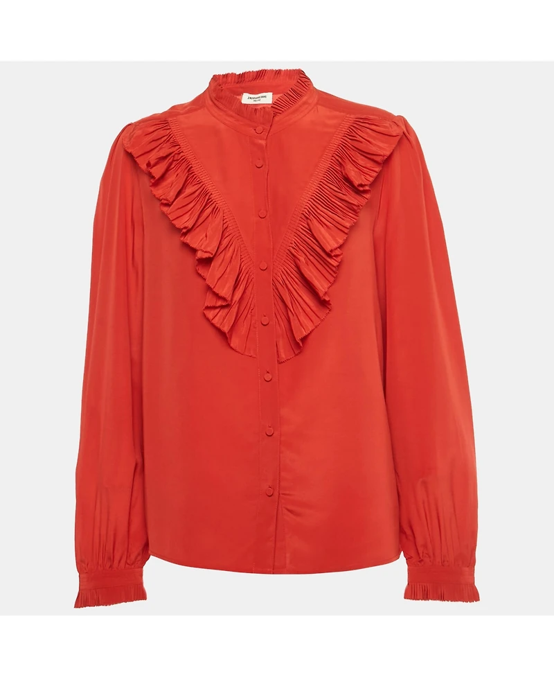 Pre-Owned Zadig & Voltaire Women's Red Silk Ruffled Taccora Shirt