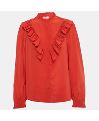 Pre-Owned Zadig & Voltaire Women's Red Silk Ruffled Taccora Shirt