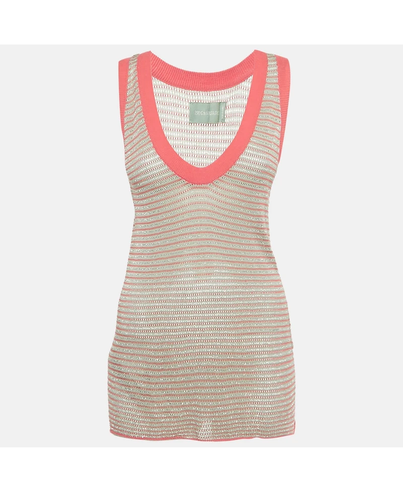 Pre-Owned Zadig & Voltaire Women's Blue/pink Lurex Joss Fishnet Tank Top
