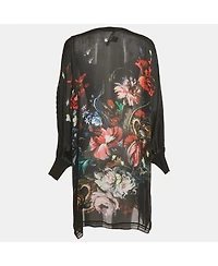 Pre-Owned Roberto Cavalli Women's Black Floral Print Silk Semi Sheer Dress