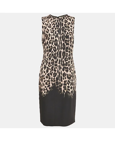 Pre-Owned Roberto Cavalli Women's Black Leopard Print Crepe Sleeveless Midi Dress