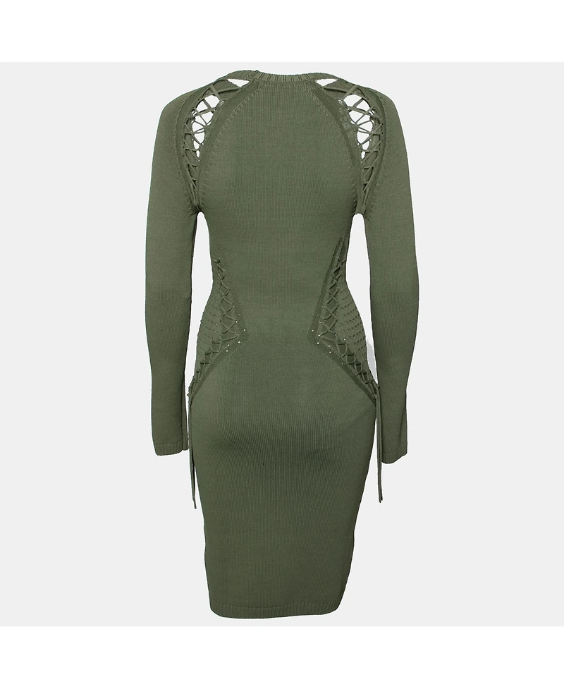 Pre-Owned Ronny Kobo Women's Knitted Cut-Out Lace Up Detail Bodycon Dress