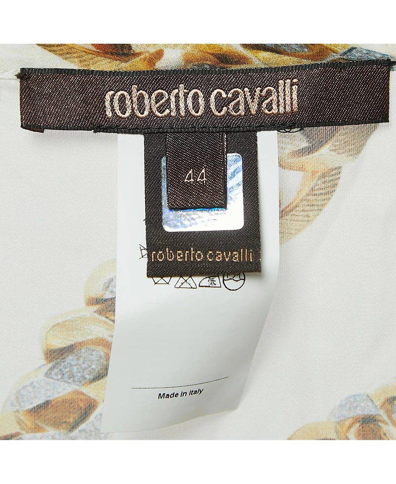 Pre-Owned Roberto Cavalli Women's Cream Chain Print Silk Wrap Mini Skirt