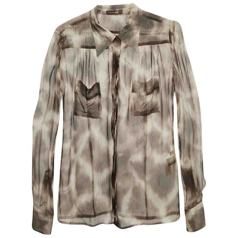 Pre-Owned Roberto Cavalli Women's Brown Animal Print Silk Sheer Shirt