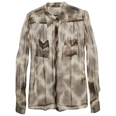 Pre-Owned Roberto Cavalli Women's Brown Animal Print Silk Sheer Shirt