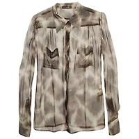 Pre-Owned Roberto Cavalli Women's Brown Animal Print Silk Sheer Shirt