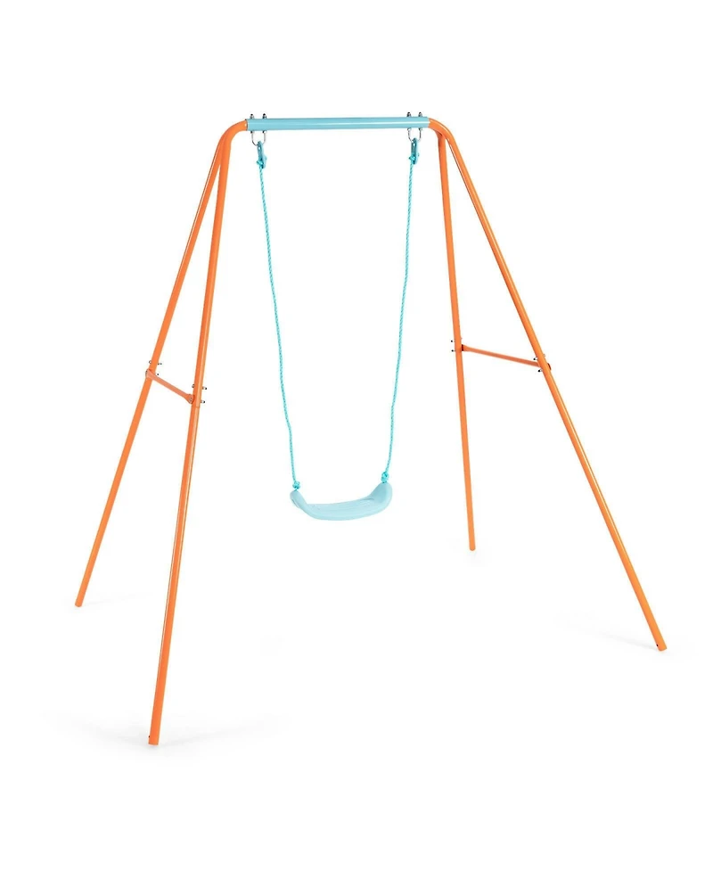 Outdoor Kids Swing Set with Heavy-Duty Metal A-Frame and Ground Stakes-Orange