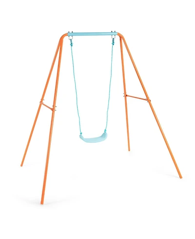 Outdoor Kids Swing Set with Heavy-Duty Metal A-Frame and Ground Stakes-Orange