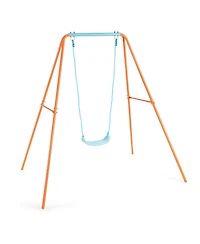 Outdoor Kids Swing Set with Heavy-Duty Metal A-Frame and Ground Stakes-Orange