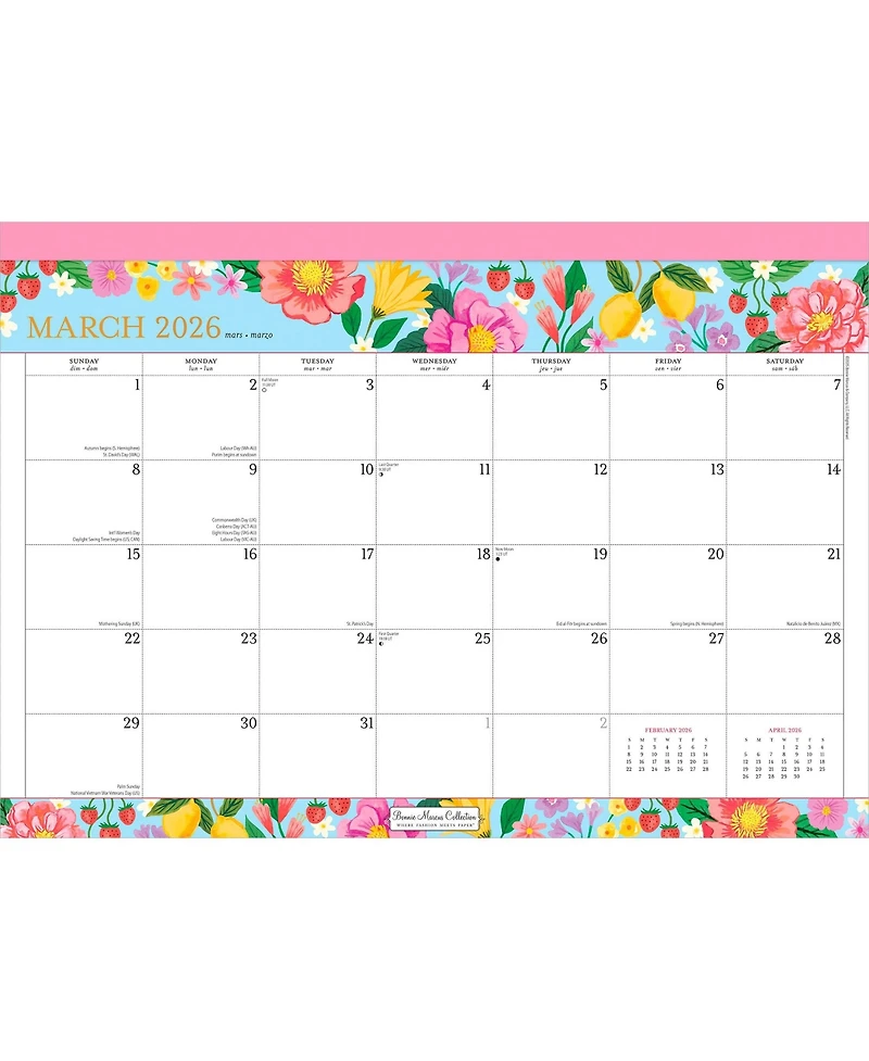 BrownTrout Bonnie Marcus Official | 2026 17 x 12 Inch Monthly Desk Pad Calendar