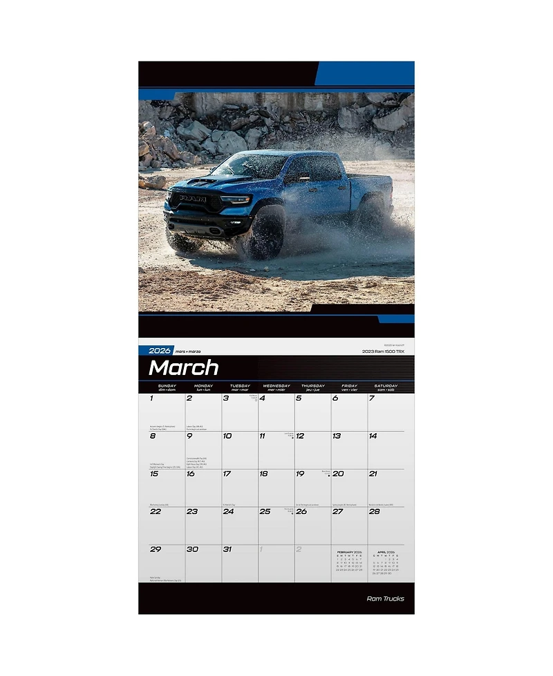 BrownTrout Foil Stamped Plastic-Free Monthly Wall Calendar, 12 x 24 Inch, Ram Trucks Official 2026