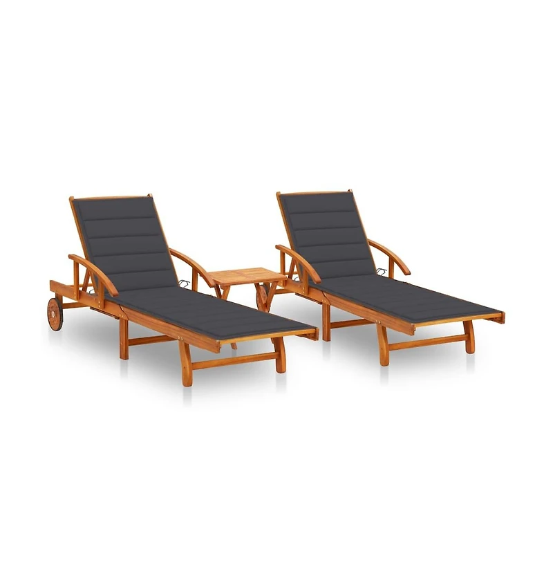 vidaXL Sun Lounger Acacia wood, Anthracite
