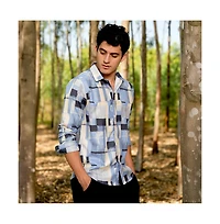 Campus Sutra Men's Powder Blue & Pale Yellow Cubic-Overlap Shirt