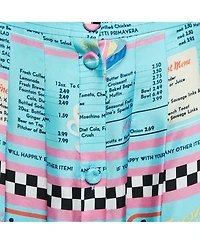 Pre-Owned Moschino Women's Couture Blue Drive In Menu Print Silk Pleated Midi Skirt