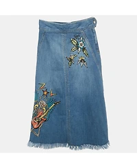 Pre-Owned Zadig & Voltaire Women's Deluxe Blue Embroidered Denim Jamille Brode Skirt