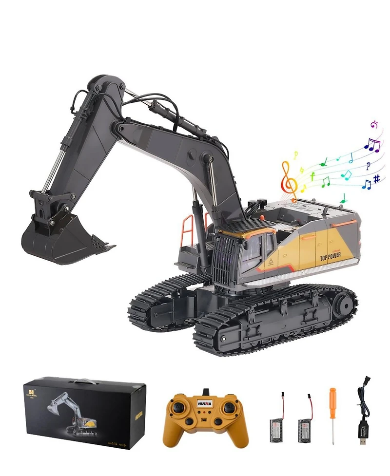 Mecale Rc Excavator Toy, 22-Channel 1:14 Scale Metal Shovel Digger with Lights & Sounds, Full-Function Construction Vehicle