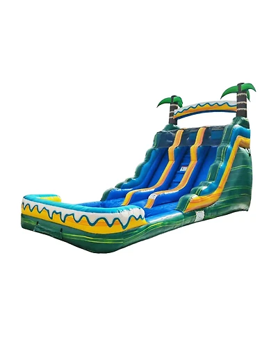 HeroKiddo 15' Tropical Breeze Commercial Grade Dual Lane Inflatable Water Slide with Pool and Blower Indoor Outdoor Inflatable