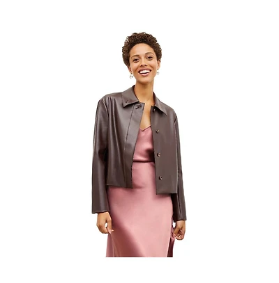 M.m.LaFleur Women's Nicky Faux Leather Cropped Jacket with Back Pleat