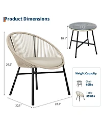 Gaomon 3 Pieces Patio Bistro Set Outdoor Acapulco Chair with Glass Top Coffee Table, Wicker Furniture Sets