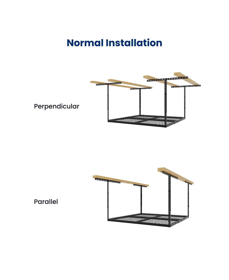 FlexiMounts Ohk Series 48 in W × 48 in D Ceiling-Mounted Overhead Garage Storage Rack – Model OHK44B-e