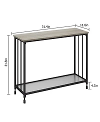 Gaomon Narrow Console Table 32" Entryway Table with Glass Shelf and Metal Frame Couch Table Side Table with 2 Storage Shelves for Living Room