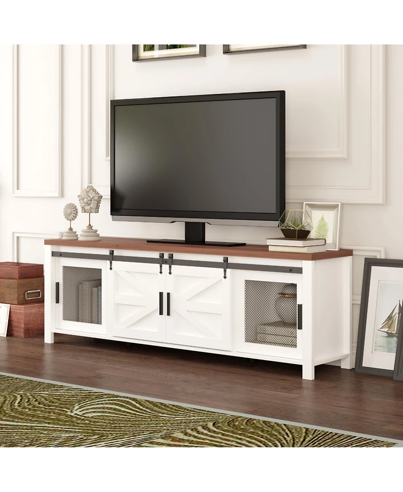 Gaomon Farmhouse Industrial Tv Stand for 55/60/65 Inch Tv - Sliding Barn Door