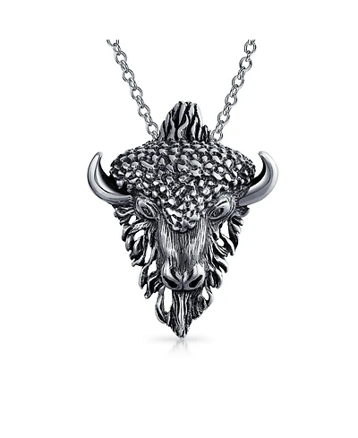 Bling Jewelry Animal Bull Head Pendant Necklace Antiqued Sterling Silver