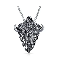 Bling Jewelry Animal Bull Head Pendant Necklace Antiqued Sterling Silver