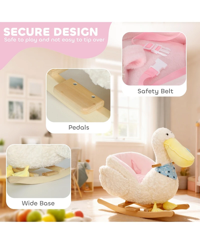 Qaba Pelican Baby Rocking Horse, Plush Stuffed Animal Rocker for Toddlers
