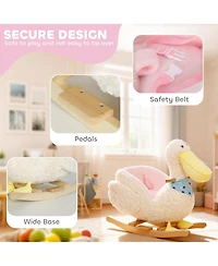 Qaba Pelican Baby Rocking Horse, Plush Stuffed Animal Rocker for Toddlers