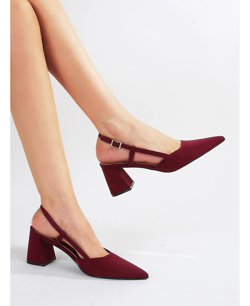 Berness Women's Carrington Faux Suede Slingback Block Heel Pumps