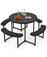 Slickblue Round Picnic Table Set with 4 Benches and Umbrella Hole