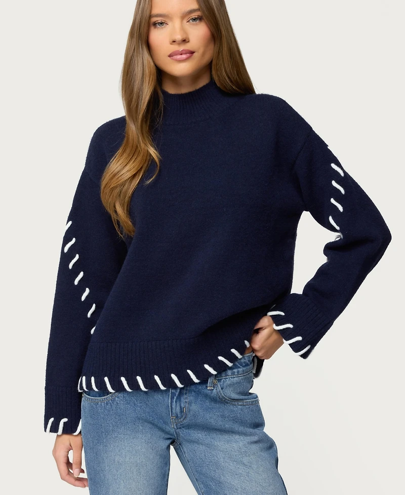 Edikted Women's Indah Contrast Stitch Oversized Sweater