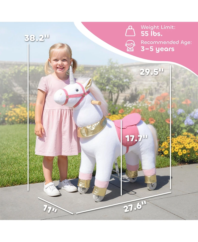 Qaba Ride on Unicorn Toy, Plush Baby Rocking Horse for Kids 3-5 Years