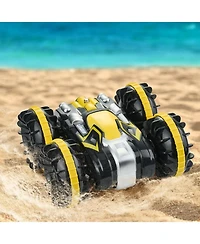 Mecale Amphibious Rc Car Boat, 2.4GHz 12 km/h 4WD Waterproof Car, 360° Rotating Stunt Vehicle with 2 Batteries, Toy for Kids 6+