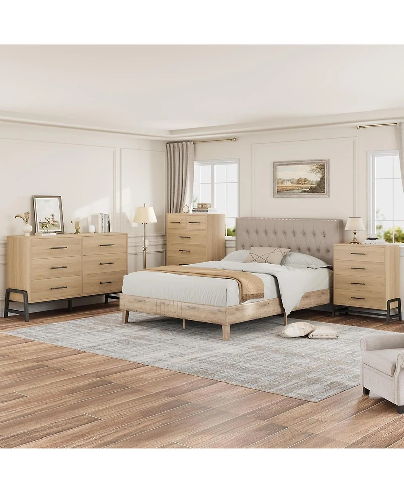 Gaomon 47" Tall Narrow Dresser with 6 Drawers, Farmhouse Style Wood & Steel Storage Cabinet