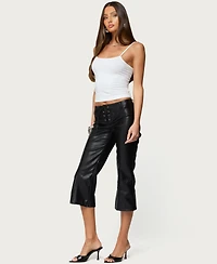 Edikted Women's Lexy Faux Leather Flared Capri Pants